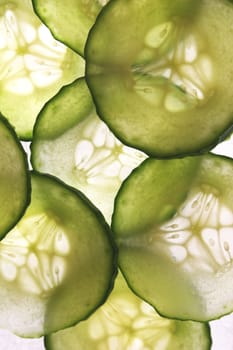 Back lit slices of cucumber