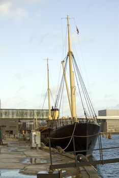 Ship docked in port in Copenhagen, Denmark