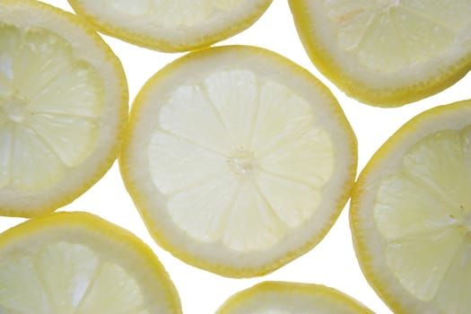 Backlit slices of fresh lemon