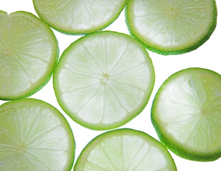 Backlit slices of fresh lime