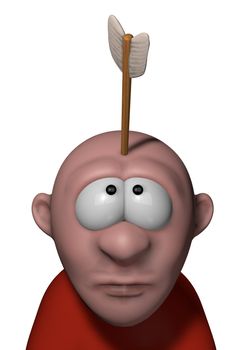 cartoon character with arrow in his head - 3d illustration