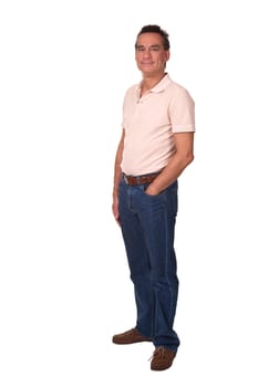 Full Length Portrait of Attractive Smiling Middle Age Man in Casual Clothes Isolated