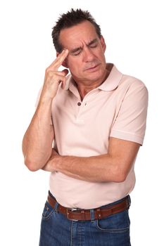 Stressed Worried Middle Age Man with Headache Isolated