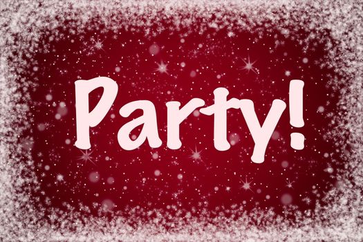 Winter Party Invitation on Red Sparkly Snow Background