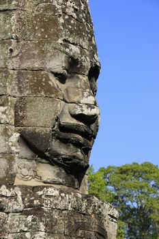 Stone face of Bayon temple, Angkor area, Siem Reap, Cambodia