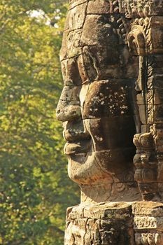 Stone face of Bayon temple, Angkor area, Siem Reap, Cambodia