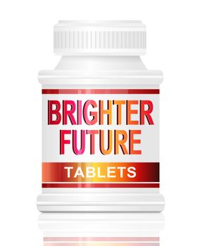 Illustration depicting a single medication container with the words 'brighter future tablets' on the front with white background,