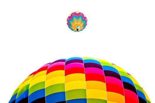 Fire balloon during a foggy day on white background