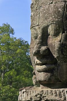 Stone face of Bayon temple, Angkor area, Siem Reap, Cambodia