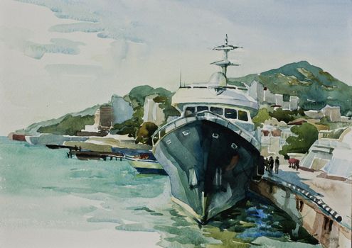 Big ship in a civil port Yalta.