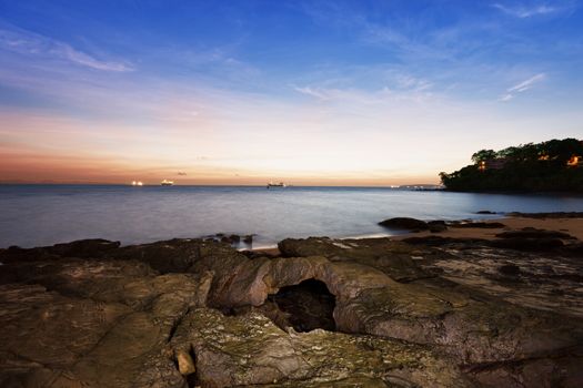 Coast of tropical ocean before dawn - a landscape