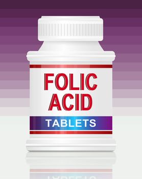 Illustration depicting a single medication container with the words 'folic acid tablets' on the front with purple gradient background.