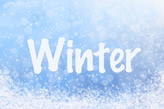 Winter Text on Blue Sparkly Sky and Snow Background