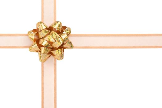 Gift Wrap with Gold Ribbon and Gold Sparkly Bow Isolated