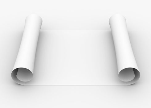 Scroll of white paper. Isolated render on a gray background