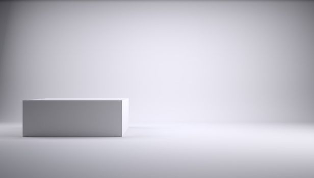 Cube in a white photo studio. 3d Render