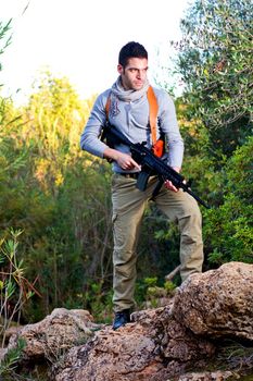 View of an treasure hunter, jungle adventurer type man.