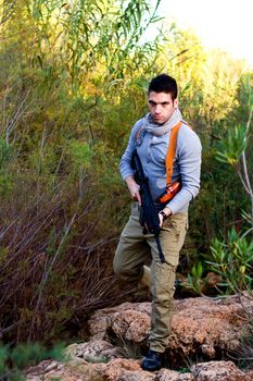 View of an treasure hunter, jungle adventurer type man.