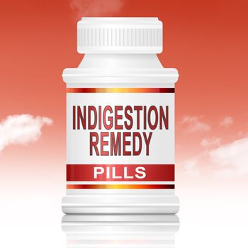 Illustration depicting a medicine container with an indigestion remedy concept.