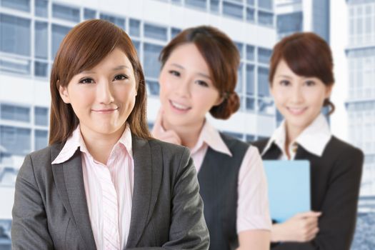 Confident Asian business woman team, closeup portrait on white background.