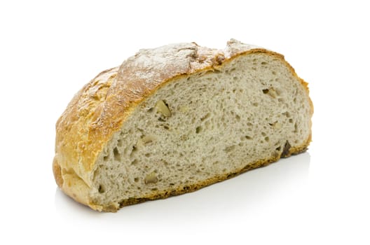 Half loaf of buckwheat bread isolated on white background.