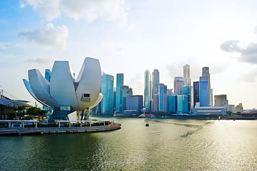 Panorama of Singapore. View from Helix bridge