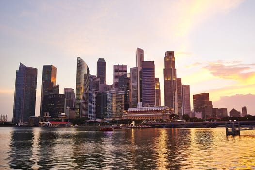 Colorful Singapore downtown at sunset