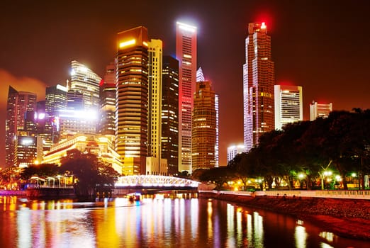 Night panorama of Singapore downtown. There are more than 7,000 multinational corporations from United States, Japan and Europe in Singapore. 