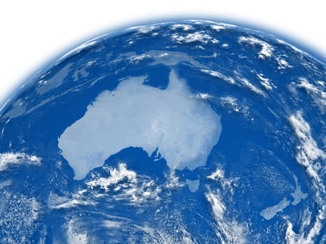 Australia on blue planet Earth isolated on white background. Elements of this image furnished by NASA.