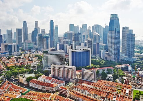 Aerial view on Chinatown and business center of Singapore