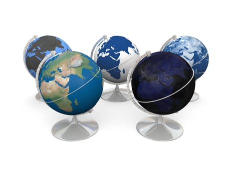 Set of various globes isolated on white background. Elements of this image furnished by NASA.