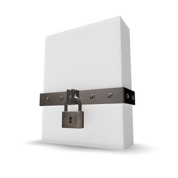 blank box with riveted iron bands and padlock - 3d illustration