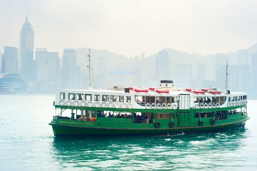 Hong Kong S.A.R. - January 18, 2013: Ferry "Solar star" on the way from Hong Kong to Kowloon island . Hong Kong ferry is in operation in Victoria harbor for more than 120 years.
