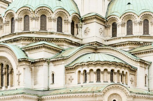 Horizontal view of the facade of the Alexander Nevsky Cathedral, Sofia, Bulgaria
