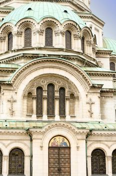A door, an arch and a dome of the Alexander Nevsky Cathedral, Sofia, Bulgaria