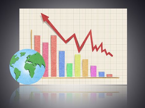 Globe and business graph with recycled paper craft stick.