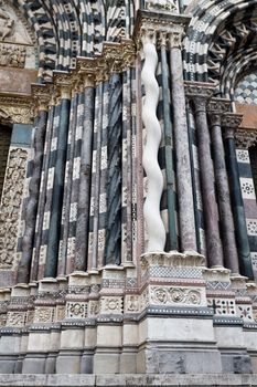 Ornate Pillars of Saint Lawrence (Lorenzo) Cathedral in Genoa, Italy