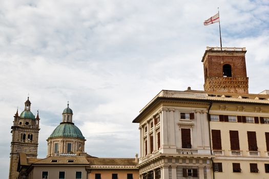 Old Building and Cathedral of Saint Lawrence (Lorenzo) in Genoa, Italy