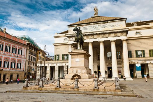 Garibaldi Statue and Opera Theater in Genoa, Italy