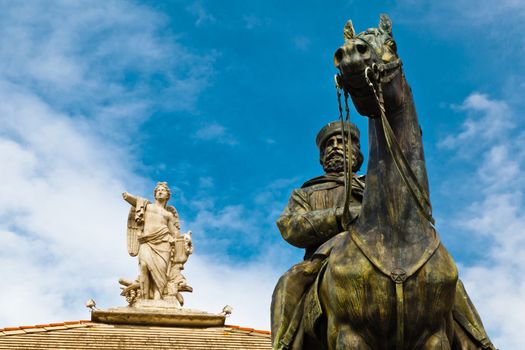 Giuseppe Garibaldi Statue and Muse with Harp in Genoa, Italy