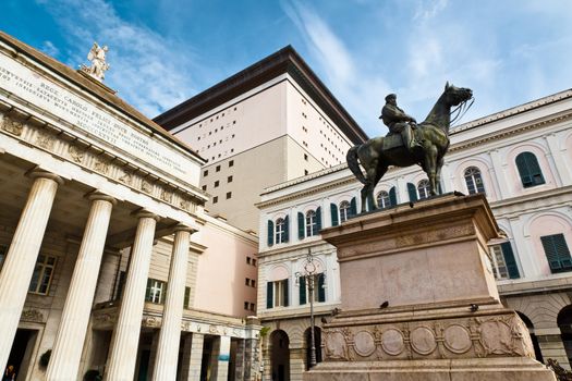 Giuseppe Garibaldi Statue and Opera Theater in Genoa, Italy