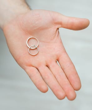 two wedding gold rings on a hand