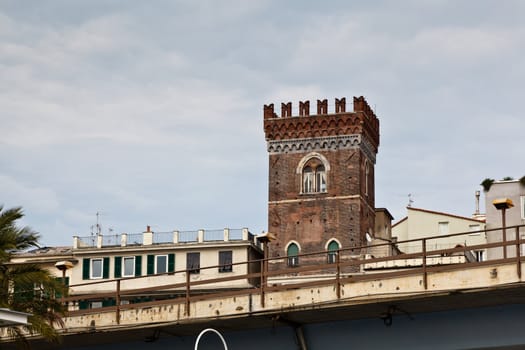 Red Defensive Tower in Genoa, Italy