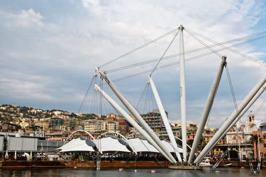 Genova Old Port Harbor with it's Attractions In a Cloudy Day, Italy