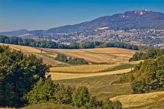 Kalnik mountain landscape - fields and countryside, Prigorje region, Croatia
