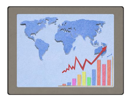 Tablet computer a bar graph with staple recycled paper craft stick