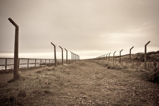 Disused path with old fence posts in Scotland