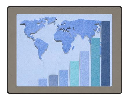 Tablet computer a bar graph with staple recycled paper craft stick