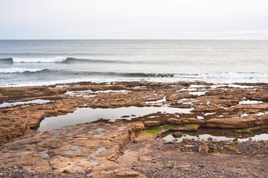Rock pools at a beach in Scotland