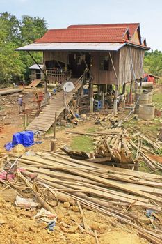 Stilt houses in a small village near Kratie, Cambodia, Southeast Asia